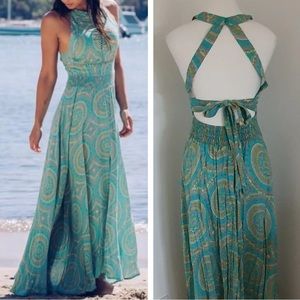 Gorgeous blue maxi summer dress with intricate back design